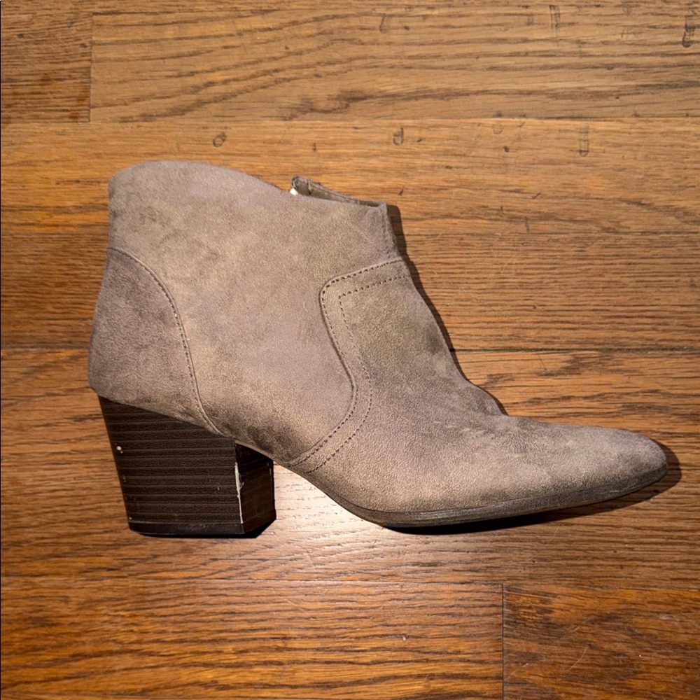 XOXO Taupe Suede Ankle Booties